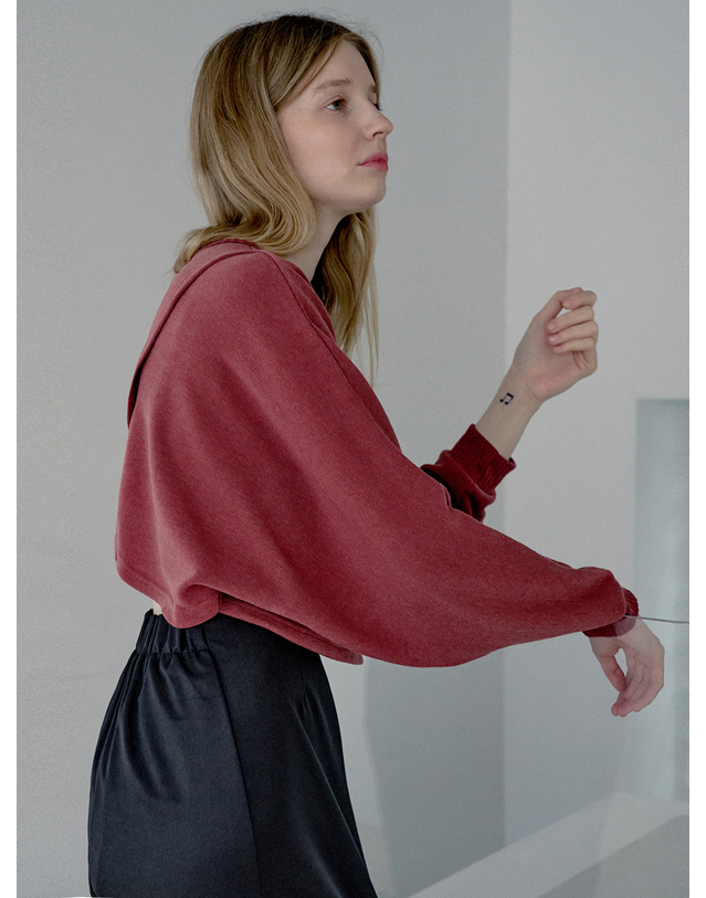 아방 Back Slit Crop knit T-shirt - BRICK 착용컷