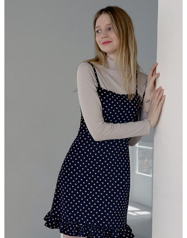 아방 Frill Mini Dot Sleeveless Dress - NAVY 착용컷