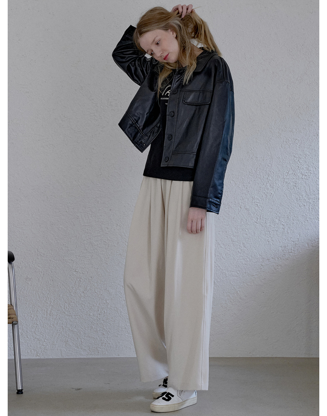 아방 Poly Spandex Wide Banding Pants - CREAM 착용컷