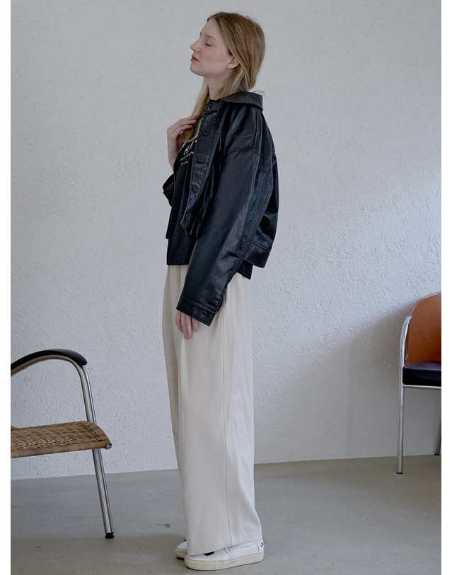 아방 Poly Spandex Wide Banding Pants - CREAM 착용컷