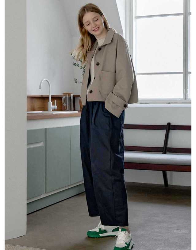 아방 Cotton Banding Dart Baggy Pants - NAVY 착용컷