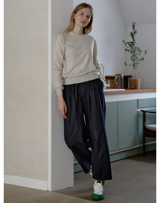 아방 Cotton Banding Dart Baggy Pants - NAVY 착용컷
