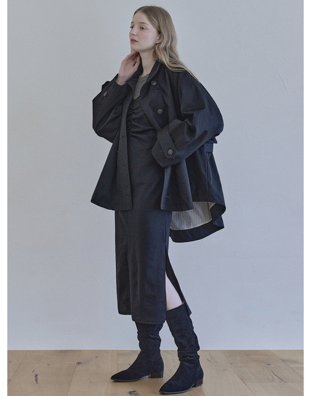 아방 Black Shirring Long Dress -BLACK 착용컷