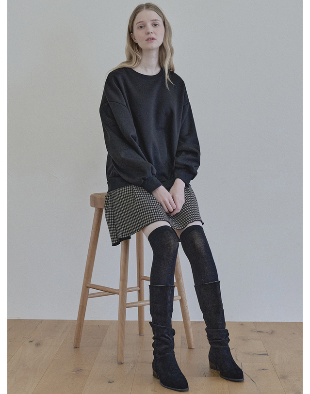 아방 Check Combi Sweatshirt Mini Dress - BLACK(기모) 착용컷