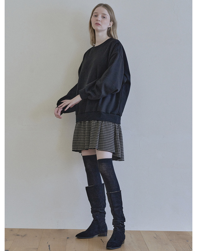 아방 Check Combi Sweatshirt Mini Dress - BLACK(기모) 착용컷