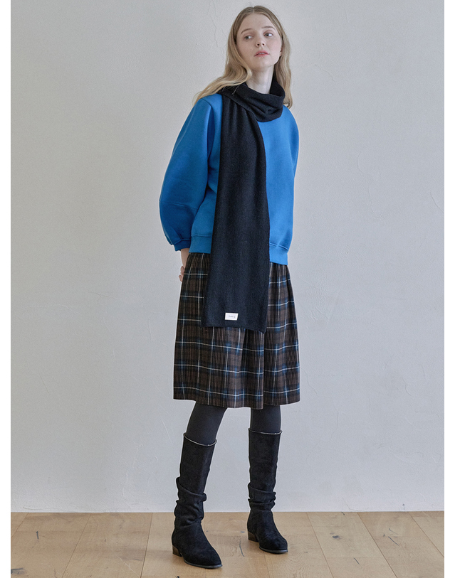 아방 Tartan Check Pleated Midi Skirt - BROWN 착용컷