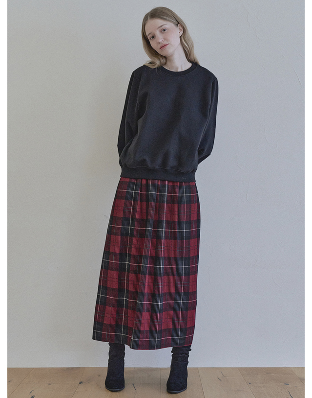 아방 Tartan Check Pleated Maxi Skirt - RED 착용컷