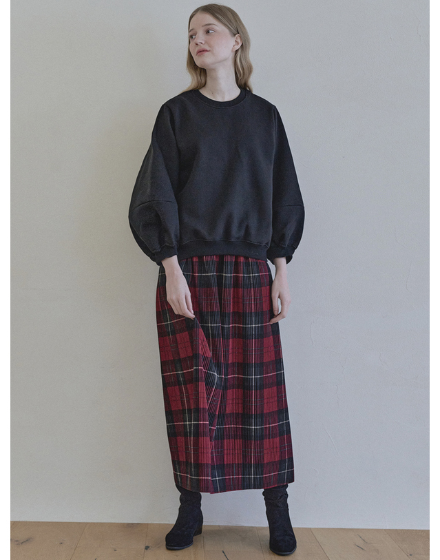 아방 Tartan Check Pleated Maxi Skirt - RED 착용컷