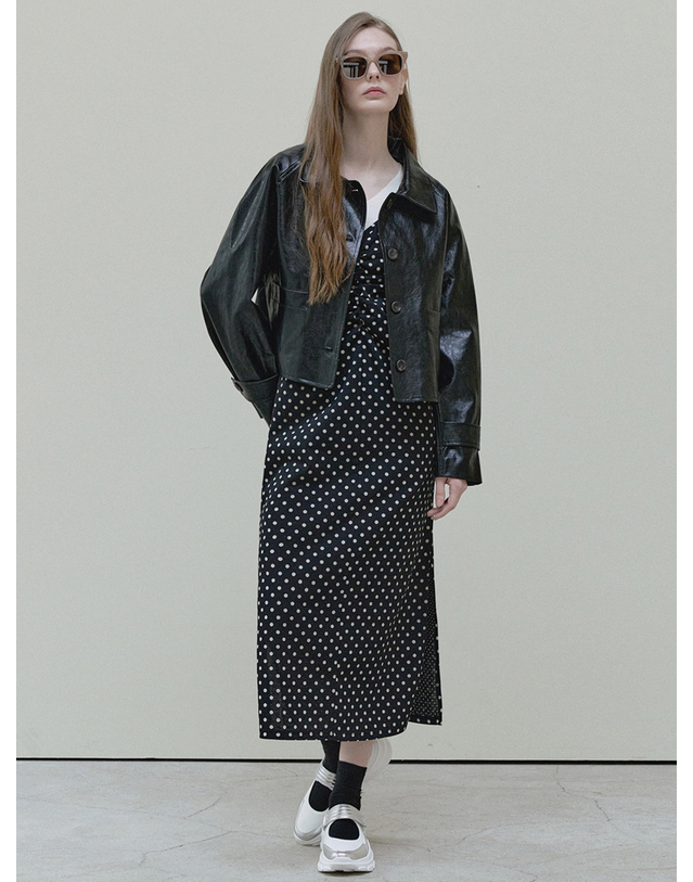 아방 Fake Leather Trucker Jacket - black 착용컷