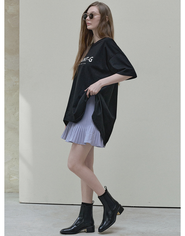 아방 A-line Mini Pleated Skirt - violet 착용컷