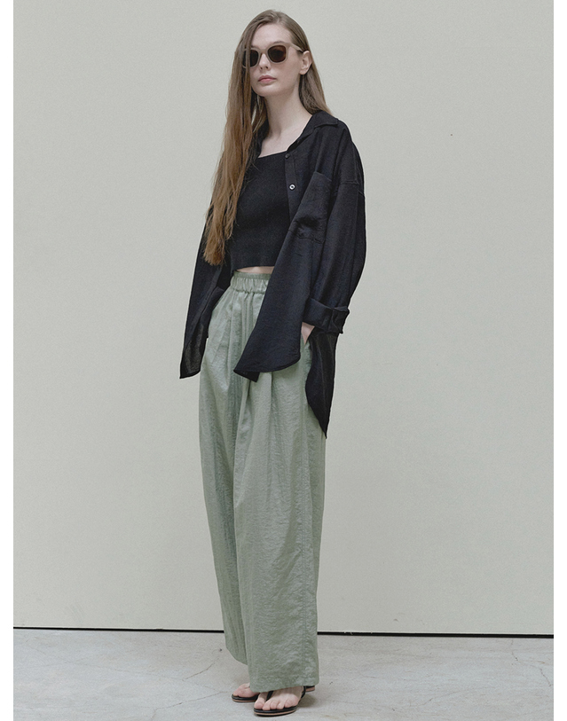 아방 Summer Wide Banding Pants - khaki 착용컷
