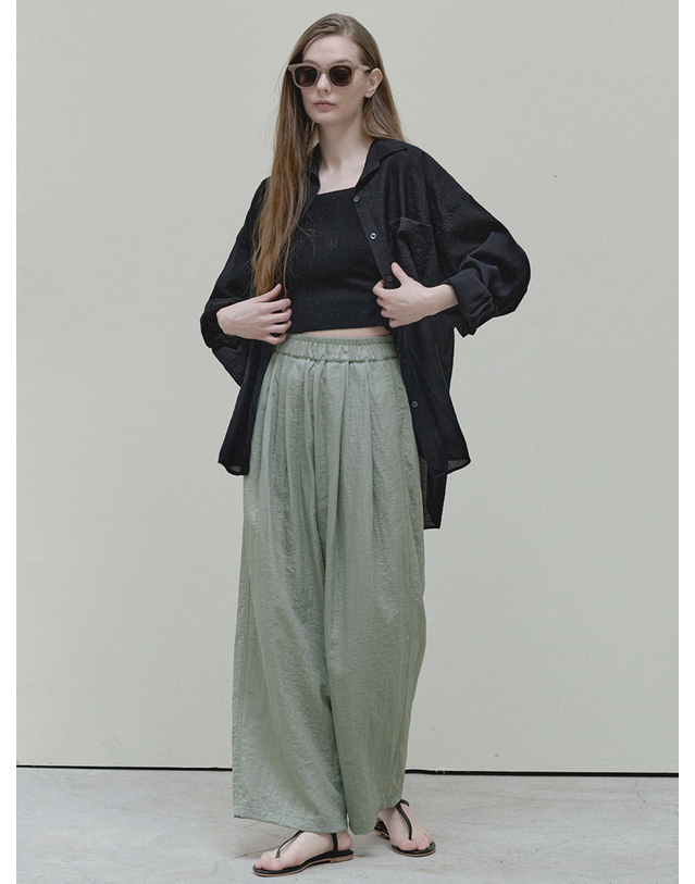 아방 Summer Wide Banding Pants - khaki 착용컷