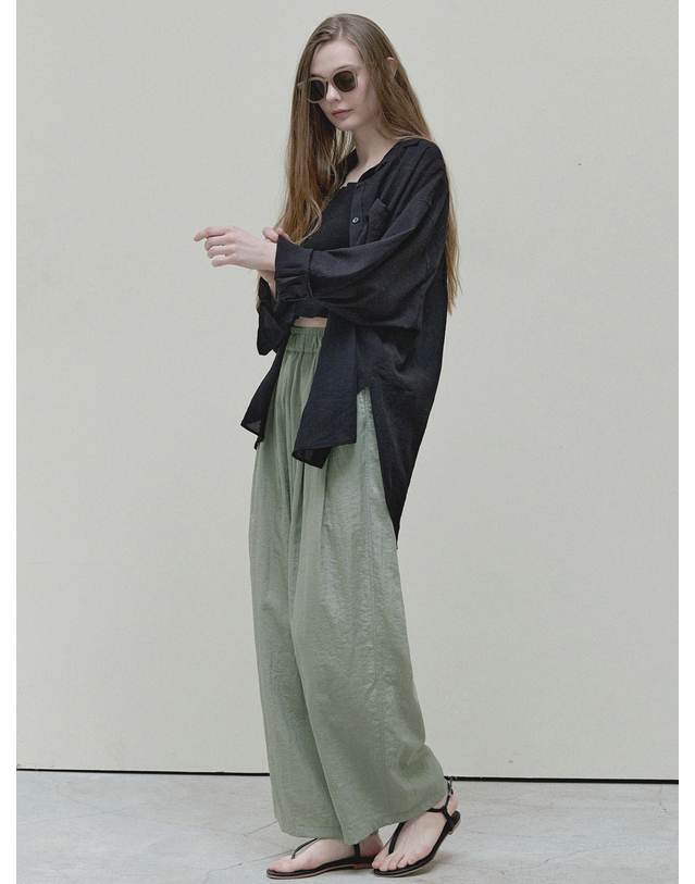 아방 Summer Wide Banding Pants - khaki 착용컷
