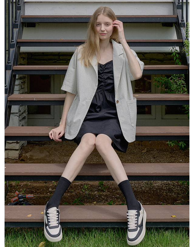 아방 Stripe Overfit Short Sleeve Jacket - CREAM 착용컷