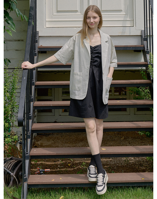 아방 Stripe Overfit Short Sleeve Jacket - CREAM 착용컷