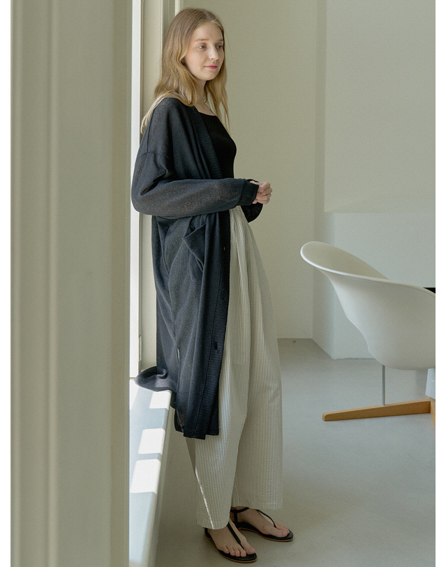 아방 Linen Long Knit Cardigan - BLACK 착용컷