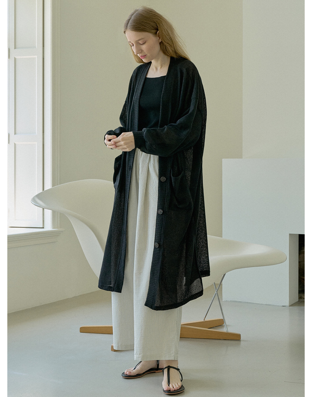 아방 Linen Long Knit Cardigan - BLACK 착용컷