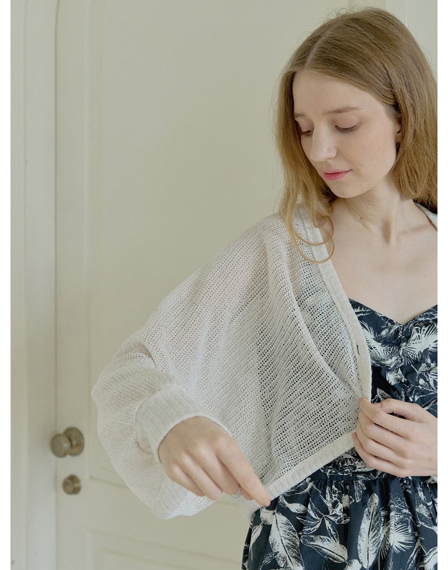 아방 Linen Summer Knit Bolero - OATMEAL 착용컷