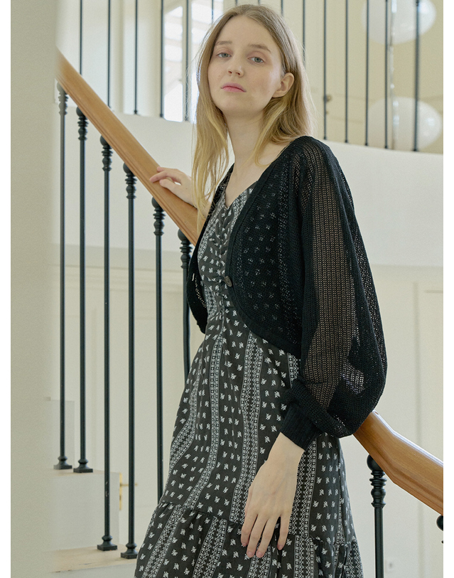 아방 Linen Summer Knit Bolero - BLACK 착용컷