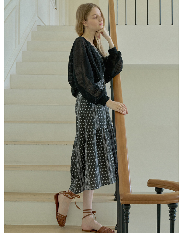 아방 Linen Summer Knit Bolero - BLACK 착용컷