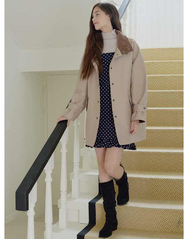 아방 Band Neck Half Trench Jacket - BEIGE 착용컷