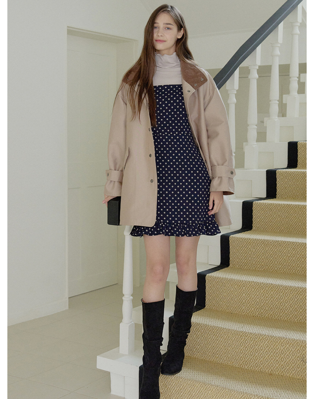 아방 Band Neck Half Trench Jacket - BEIGE 착용컷