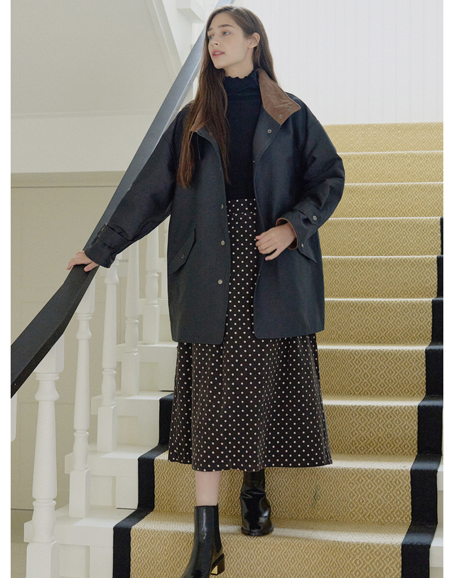 아방 Band Neck Half Trench Jacket - NAVY 착용컷