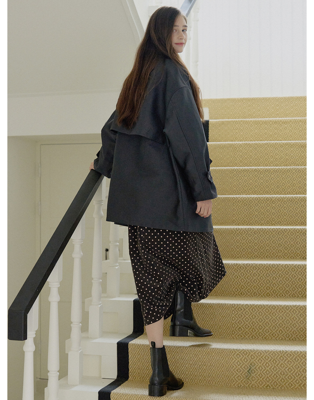 아방 Band Neck Half Trench Jacket - NAVY 착용컷