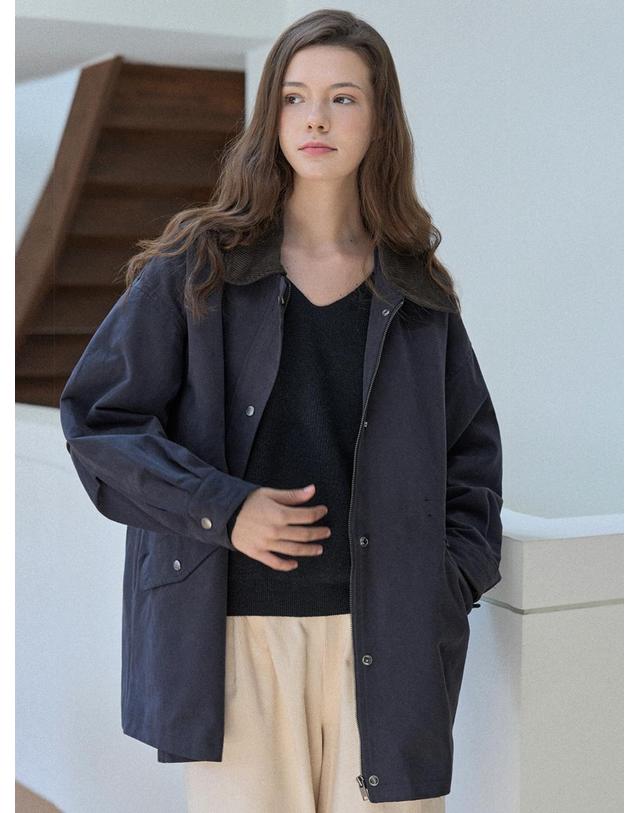 아방 Corduroy Collar Safari Jumper - NAVY 착용컷