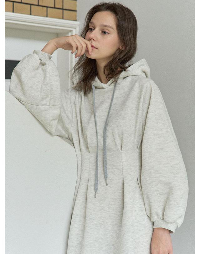 아방 Hood Fit and Flare Mini Dress - OATMEAL(기모) 착용컷