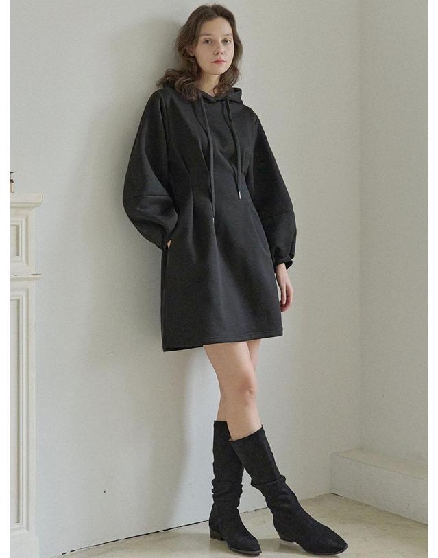 아방 Hood Fit and Flare Mini Dress - BLACK( 기모) 착용컷