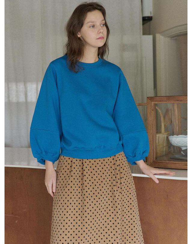 아방 Round Volume Sieeve Brushed Sweatshirts - BLUE (기모) 착용컷