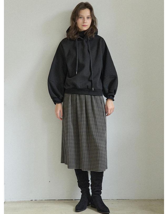 아방 Check Pleated Banding Skirt - BLACK 착용컷