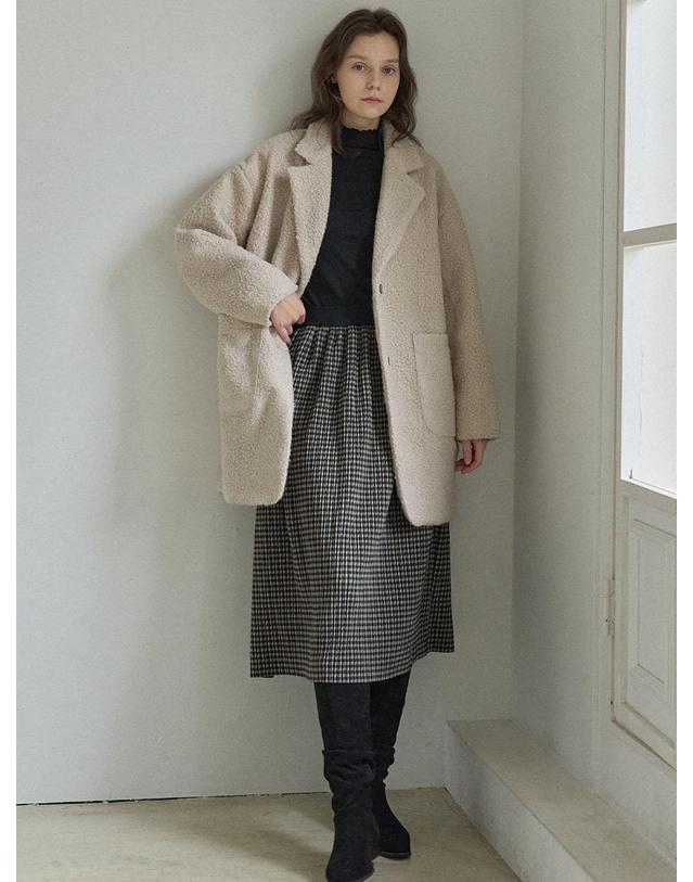 아방 Check Pleated Banding Skirt - BLACK 착용컷