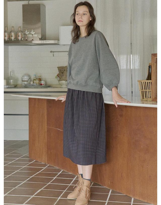 아방 Check Pleated Banding Skirt - NAVY 착용컷