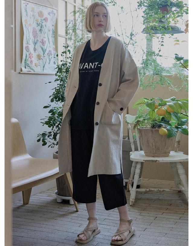 아방 Linen Long Jacket - OATMEAL 착용컷