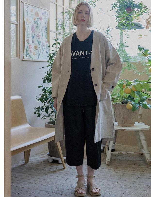 아방 Linen Long Jacket - OATMEAL 착용컷