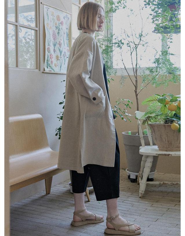 아방 Linen Long Jacket - OATMEAL 착용컷