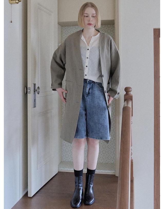 아방 Linen Long Jacket - KHAKI 착용컷