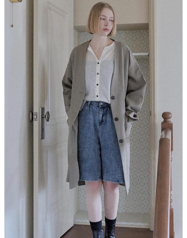 아방 Linen Long Jacket - KHAKI 착용컷