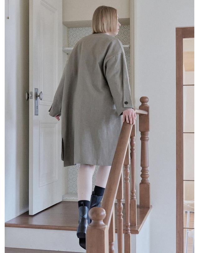 아방 Linen Long Jacket - KHAKI 착용컷