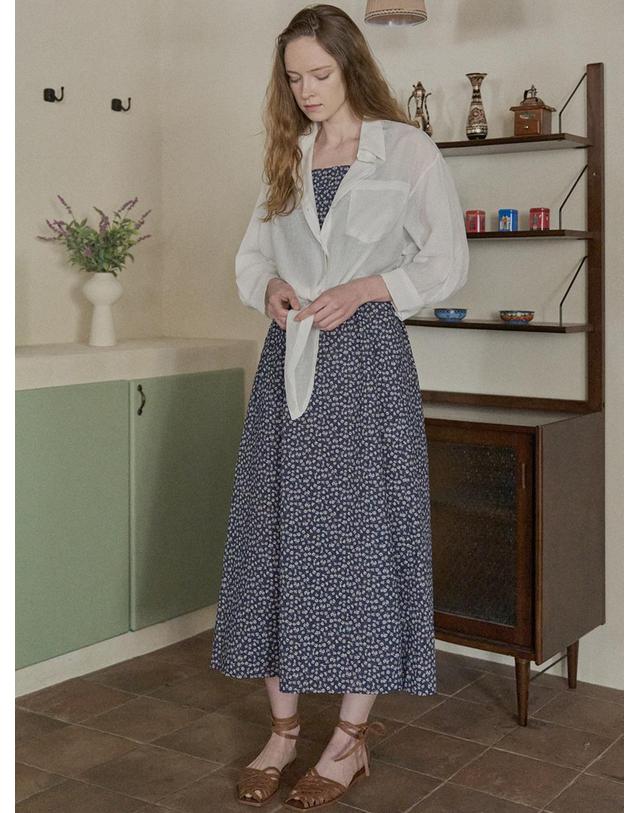 아방 Floral Pattern Sleeveless Dress - NAVY 착용컷