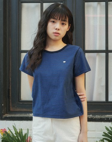 애즈이프 24SS_ 멜턴 스트라이프 티셔츠Melton stripe T-shirt (Dark navy)
