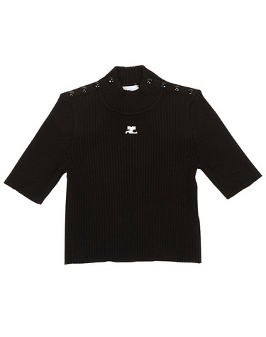 꾸레쥬 323MPU071FI0001 BLACK 여성 크롭 반팔 니트