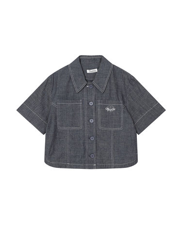 collar crop denim short-sleeved shirt- U1F22DST010
