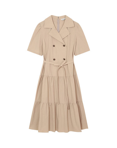 double button belted short-sleeved dress- U1F21WOP050