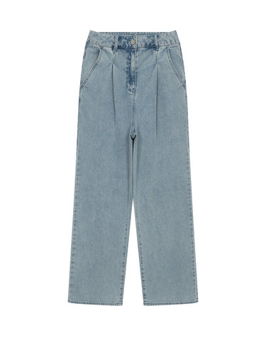 pintuck wide denim pants- U1F22DSL020