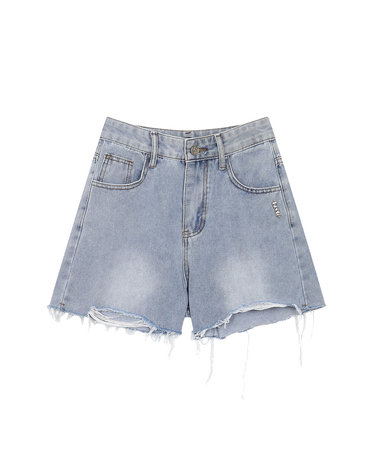 back pocket ribbon print short denim pants- U1F25DSL100