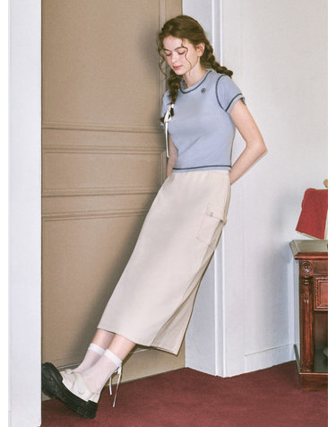 set-up H-line embroidery pocket skirt- U1F12JSK970