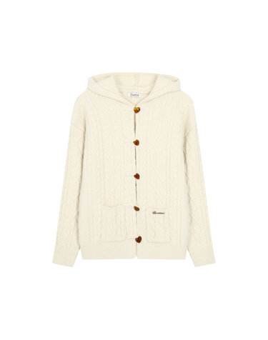 hooded twisted knit cardigan- U1F15KCD080